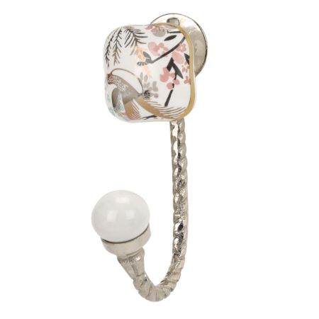 Golden Leaf Bird Square Ceramic Metal Hook Silver Fitting